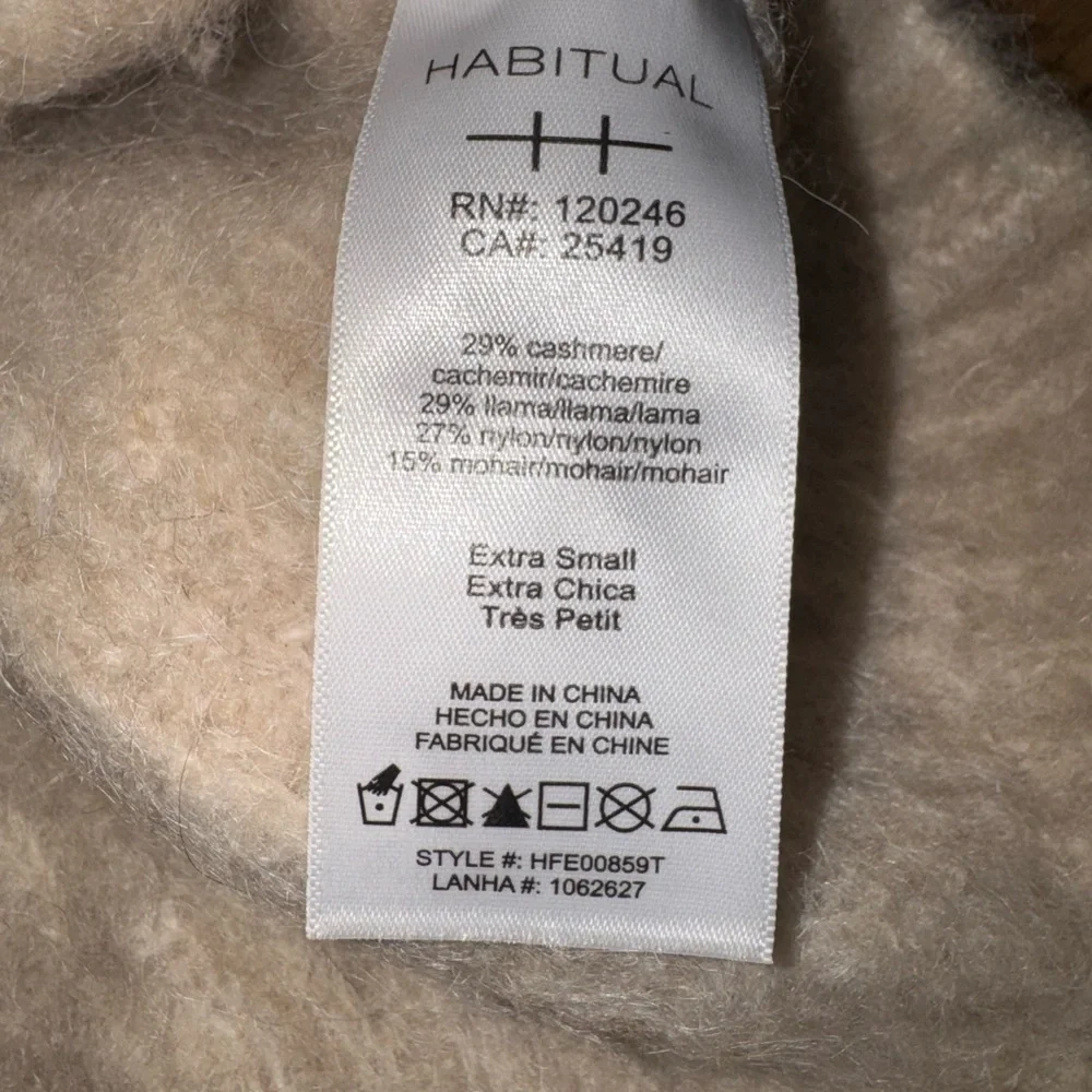 Soft Cashmere Llama Mohair Blend Turtleneck Sweater XS Fuzzy Ribbed Neutral Cozy - Picture 4 of 8